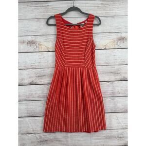 Anthropologie Postage Stamp Seersucker Striped Mini Dress Women's XS Pink/Coral